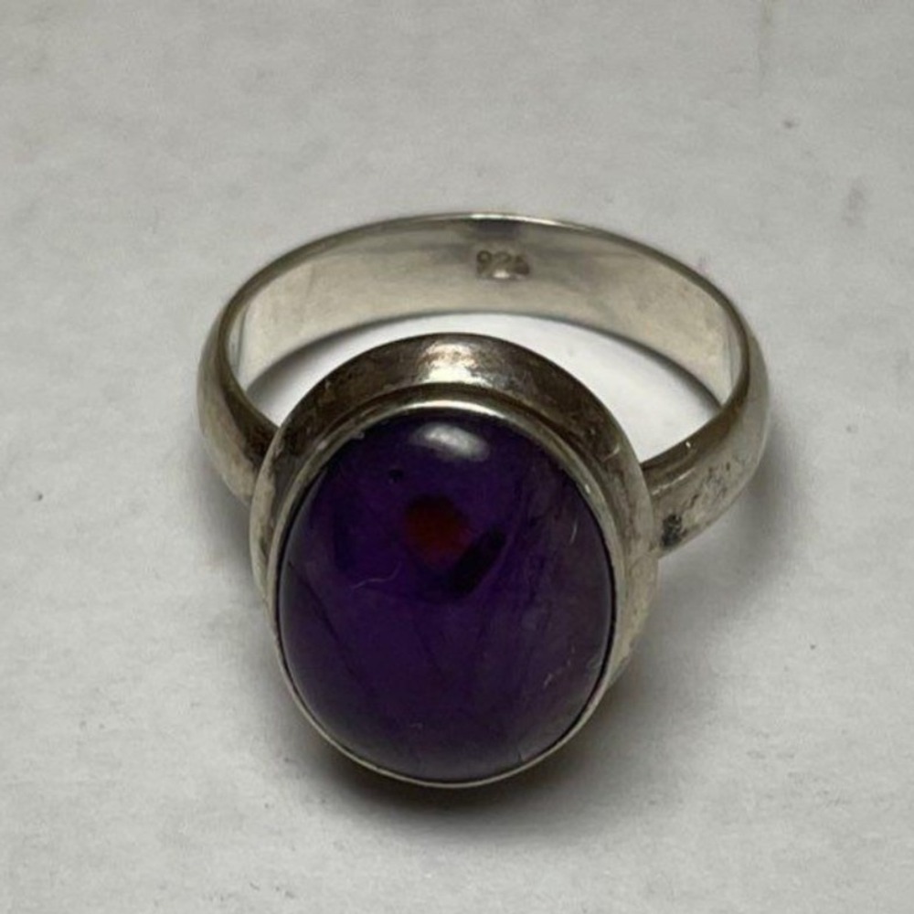 Vintage 925 Sterling Silver Amethyst Cabochon Solitaire Ring Size 6 4.4g